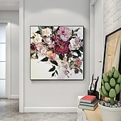 お買い得  花/植物画-ハング塗装油絵 手描きの 方形 静物画 花柄 / 植物の 近代の 内枠を含めます