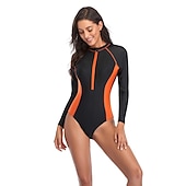 cheap Rash Guards-Women&#039;s Rash Guard One Piece Swimsuit UV Sun Protection UPF50+ Breathable Long Sleeve Bodysuit Bathing Suit Front Zip Swimming Surfing Beach Water Sports Patchwork Autumn / Fall Spring Summer