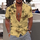 abordables Plantes tropicales-Homme Cocotier Plantes tropicales Chemise Chemise hawaïenne Chemise Aloha Manche Courte Chemise Col rabattu Mode Hawaïen Design Extérieur Plein Air Casual Jaune clair Blanche Jaune Print S M L