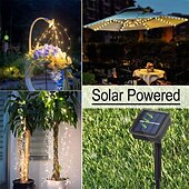 abordables Guirlandes solaires-luciole solaire bouquet lumières de jardin extérieur cascade guirlande lumineuse 2m 180leds avec 8 modes clignotants pour patio décoration de fête de mariage arbre de noël el 5mm blanc chaud blanc
