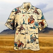 billige Vintage skjorte-Kentucky Derby Herre Cowboy Skjorte Hawaii skjorte Aloha skjorte Kortermet Skjorte Aftæpning Årgang Hawaiisk Designer utendørs Gate Avslappet Hvit Gul Rosa 3D-utskrift S M L