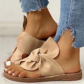 abordables Sandalias Informales-Sandalias bohemias sin cordones con lazo para mujer, cómodas y casuales con punta abierta, ideales para la playa en verano y para uso diario