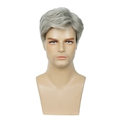 economico Parrucche uomo-parrucche da uomo breve parrucca grigio argento sintetico resistente al calore naturale parrucca di capelli cosplay di halloween
