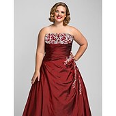 cheap Plus Size Dresses-Ball Gown Plus Size Dress Prom Formal Evening Floor Length Sleeveless Strapless Taffeta with Beading Appliques 2024
