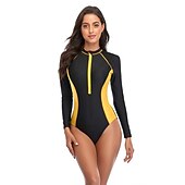 cheap Rash Guards-Women&#039;s Rash Guard One Piece Swimsuit UV Sun Protection UPF50+ Breathable Long Sleeve Bodysuit Bathing Suit Front Zip Swimming Surfing Beach Water Sports Patchwork Autumn / Fall Spring Summer