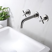cheap Wall Mount-Brass Bathroom Sink Faucet，Wall Mount Widespread Rotatable Rose Gold Two Handles Three HolesBath Taps With Hot and Cold Water