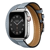 رخيصةأون عصابات Apple Watch-جولة مزدوجة متوافق مع Apple Watchband 38 مم 40 مم 41 مم 42 مم 44 مم 45 مم 49 مم مشبك معدني قابل للتعديل جلد اصطناعي استبدال حزام الساعة إلى iwatch Ultra 2 Series 9 8 7 SE 6 5 4 3 2 1