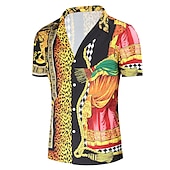 economico Stampa Vintage Retrò-Per uomo Leopardo Fantasia geometrica Camicia Camicia hawaiana Camicia Aloha Camicia Colletto classico Tropicale Originale Stile da spiaggia Per eventi Spiaggia Viola Arancione Oro M L XL