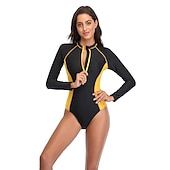 cheap Rash Guards-Women&#039;s Rash Guard One Piece Swimsuit UV Sun Protection UPF50+ Breathable Long Sleeve Bodysuit Bathing Suit Front Zip Swimming Surfing Beach Water Sports Patchwork Autumn / Fall Spring Summer