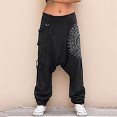 cheap Retro-Men&#039;s Harem Trousers Summer Pants Tapered Carrot Pants Baggy Pants Elastic Waist Print Multiple Pockets Graphic Prints Comfort Soft Casual Daily Stylish Classic Style Black White