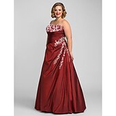 cheap Plus Size Dresses-Ball Gown Plus Size Dress Prom Formal Evening Floor Length Sleeveless Strapless Taffeta with Beading Appliques 2024