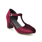 olcso Block Heels-női vintage zöld bársony t-pántos sarok - elegáns blokk sarkú mary jane cipő esti bulikra és hivatalos alkalmakra