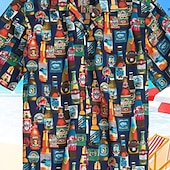 voordelige Eten &amp; Drinken-Voor heren Bier Overhemd Overhemd met knopen Korte mouw Modieus Ontwerper Casual Straat Casual Dagelijks Lente zomer Strijkijzer 3D Button-omlaag Rood Marine Blauw Groen