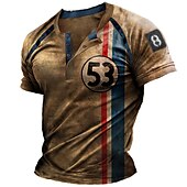 voordelige Geometrisch-Voor heren Grafisch Gestreept Brief T-shirt Henley-shirt Korte mouw 3D-afdrukken Modieus Basic Klassiek Straat Casual Dagelijks Zomer blauw Paars Bruin Groen Henley Henley-T-shirt