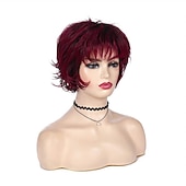 olcso régebbi paróka-borvörös paróka rövid réteges pixie vágott hajú parókák nőknek szintetikus cosplay paróka frufruval női paróka halloween egyéni buli