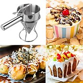 economico Attrezzatura da bar-imbuto a pistone in acciaio inox con supporto imbuto dosatore panna per cupcake al cioccolato strumento palline di polpo utensili da cucina