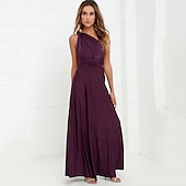 baratos Vestidos para Madrinhas-vestido de dama de honra linha a decote halter / decote em v sem mangas conversível infinito comprimento do chão elastano com faixa / fita / pregas vestido para impressionar 2025