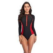 cheap Rash Guards-Women&#039;s Rash Guard One Piece Swimsuit UV Sun Protection UPF50+ Breathable Long Sleeve Bodysuit Bathing Suit Front Zip Swimming Surfing Beach Water Sports Patchwork Autumn / Fall Spring Summer