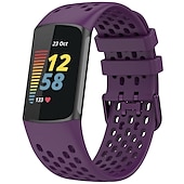 abordables Correas de reloj Fitbit-Correa de Smartwatch Compatible con Fitbit Charge 5 Silicona suave Reloj inteligente Correa Impermeable Ajustable Transpirable Correa Deportiva Reemplazo Pulsera