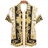 economico camicie da smoking da uomo-Per uomo Camicia Camicie da smoking Nero Bianco Blu Verde Manica corta Pop art Collo ripiegabile Primavera estate Esterno Strada Abbigliamento Bottone giù