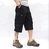 billiga Klassisk-Herr Cargo-shorts Vandringsshorts Militär Sommar Utomhus Ripstop Andningsfunktion Snabb tork Multi Pocket Capribyxor Underdelar Under knäet Amy Green Svart Bomull Klättring Camping / vandring