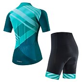 economico Set di abbigliamento da donna-Per donna Maglia con salopette corta da ciclismo Maglia con pantaloncini da ciclismo Manica corta Ciclismo da montagna Cicismo su strada Nero Rosso Blu Pop art Strisce Bicicletta Asciugatura rapida