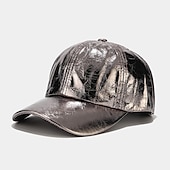 olcso Baseball sapkák-redőzött pu baseball sapka unisex férfi nő csillogó állítható kültéri snapback sapka színes csúcsos sapka színpadi hip-hop sapka