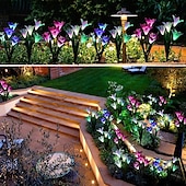 voordelige Landschapsverlichting-4-kops zonne-led leliebloemlampen, zonne-tuinverlichting voor buiten, RGB-kleur, waterdicht, 600 mAh, tuin, gazon, bruiloftsdecoratie 1/2 stuks