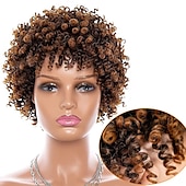 economico Parrucche di altissima qualità-parrucche grigie per donne nere parrucche afro parrucche ricci corti parrucca riccia crespa con frangetta parrucche di capelli naturali