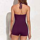 abordables Maillots de bain une pièce-Femme Normal Maillots de Bain Une pièce Monokini Maillot de bain Licou Contrôle du Ventre Dos ouvert Imprimé Vacances Mode Arbres / Feuilles Couleur monochrome A Bretelles Sans Manches Maillots de