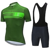 preiswerte Herrenbekleidungs-Sets-21Grams Herren Radtrikot mit Radhose kurz Trägern fahrradbekleidung set Kurzarm MTB Mountain Rennrad Schwarz Grün Dunkelgrün Streifen Fahhrad Sportkleidung 3D-Pad Atmungsaktiv Rasche Trocknung /