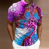 olcso Férfi geometrikus póló-Férfi Grafika Cipzáras pólóingek Golfing Rövid ujjú Pólóingek Galléros ingek Alkalmi Nyaralási viselet Rave Wear Party ruhák 3D nyomtatás Quarter Zip Polo Bíbor