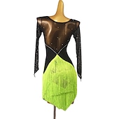 preiswerte Kleidung für lateinamerikanische Tänze-Latein-Tanz Kleid Quaste Kristalle / Strass Damen Leistung Ausbildung Langarm Spandex