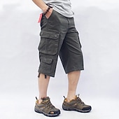 billiga Klassisk-Herr Cargo-shorts Vandringsshorts Militär Sommar Utomhus Ripstop Andningsfunktion Snabb tork Multi Pocket Capribyxor Underdelar Under knäet Amy Green Svart Bomull Klättring Camping / vandring