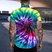 ieftine Model 3D-Bărbați Cravată Cămașă Camașă cu nasturi Manșon scurt Modă Designer Casual În aer liber Casual Concediu Vară Primăvară Răsfrânt Imprimeu Buton în jos Galben Albastru piscină Trifoi Curcubeu