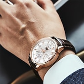 cheap Mechanical Watches-Mechanical Watch for Men Business Luxury Analog Wristwatch CalendarAutomatic Self-winding Moon Phase Waterproof Noctilucent Genuine Leather Watch Gift