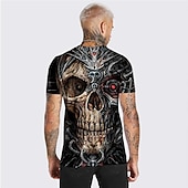 billiga skalle &amp; ben-Herr Unisex Dödskalle Grafiska tryck T-shirt halloween skjorta Kortärmad T-shirt 3D-tryck Rund hals Skjorta Sport Designer Ledigt Utomhus Gata Dagligen Svart Rubinrött Blå Sommar Kläder S M L XL XXL