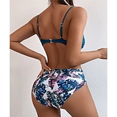 billige Bikinisett-Dame Normal Badetøy Bikini 2 stk Frekk Badedrakt 2 deler Åben Ryg Sexy Printer Høy midje Ferie Mote Blomstret Blader Med stropper Ermeløs Badedrakter