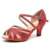 abordables Chaussures de danses latines-chaussures de danse à strass argentées pour femmes avec lanières croisées - talons ouverts pour salle de bal et latine
