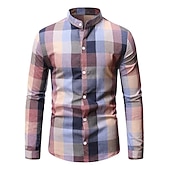 preiswerte Button-Down-Hemden für Herren-Herren Hemd mit chinesischem Kragen Hemd mit Stehkragen Kleidhemd Kariertes Hemd Hemd ohne Kragen Grafik Hochzeit Outdoor Purpur Langarm Umlegekragen Frühling &amp; Herbst Bekleidung Druck