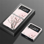 Недорогие Чехлы для Samsung-телефон Кейс для Назначение SSamsung Galaxy Z Flip 5 Z Flip 4 Z Flip 3 Кейс на заднюю панель Флип Мода Защитная пленка для объектива камеры Цветы Закаленное стекло