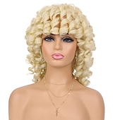 cheap Black &amp; African Wigs-Wig Short Afro Curly Wigs for Black Women Dark Brown Curly Wig with Bangs Fluffy Shoulder Length Wigs Heat Resistant Synthetic Colorful Wigs for Daily Party Use
