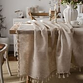 cheap Tablecloth-Round Tablecloth,Stain Resistance Cotton Linen Table Cloth,Table Cover for Kitchen Dining Table, Buffet Parties and ​Camping