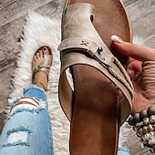 billiga Avslappnade sandaler-slip-on-sandaler i svart konstläder för kvinnor – avslappnade sommarsandaler med korsbandsdesign för komfort och stil