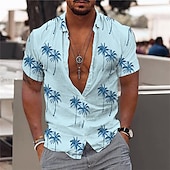 preiswerte Tropische Pflanzen-Herren Kokosnussbaum Hemd Hawaiihemd Sommerhemd Grafik-Shirt Aloha-Shirt Kurzarm Hemd Umlegekragen Outdoor Strasse Print Weiß Rosa Rote Blau Grün Bedruckt Button-Down Bekleidung Modisch Designer