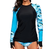 preiswerte Hautausschlagswächter-Damen Rash Guard Badeanzug Bikini, Zweiteiler UV-Sonnenschutz UPF50+ Atmungsaktiv Langarm Bademode Badeanzug 2 teilig Schwimmen Surfen Strand Wassersport Bedruckt Sommer Frühling