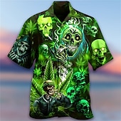 economico Camicia vintage-Per uomo Teschi Camicia Camicia con bottoni Manica corta Di tendenza Originale Informale Informale Giornaliero Spiaggia Primavera estate Collo ripiegabile 3D Bottone giù Giallo Blu Viola Verde