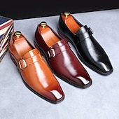 cheap Formal-Men&#039;s Brown Faux Leather Monk Strap Dress Shoes – Elegant Business &amp; Wedding Formal Footwear