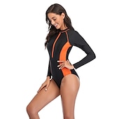 cheap Rash Guards-Women&#039;s Rash Guard One Piece Swimsuit UV Sun Protection UPF50+ Breathable Long Sleeve Bodysuit Bathing Suit Front Zip Swimming Surfing Beach Water Sports Patchwork Autumn / Fall Spring Summer