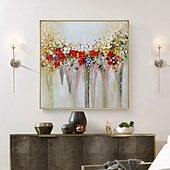 رخيصةأون لوحات الزهور والنباتات-هانغ رسمت النفط الطلاء رسمت باليد مربع حياة هادئة الأزهار / النباتية الحديث تشمل الإطار الداخلي